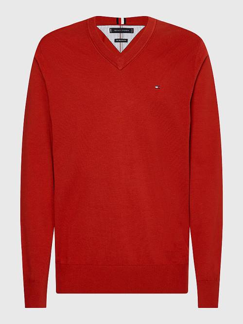 Tommy Hilfiger 1985 Essential TH Flex V-Neck Jumper Truien Heren Rood | TH807GWC