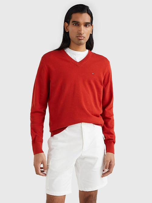 Tommy Hilfiger 1985 Essential TH Flex V-Neck Jumper Truien Heren Rood | TH807GWC