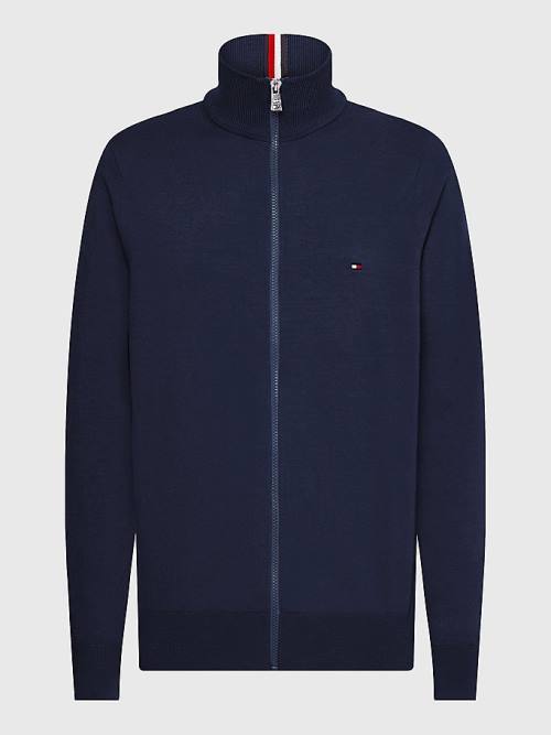 Tommy Hilfiger 1985 Essential TH Flex Zip-Thru Cardigan Truien Heren Blauw | TH203RWG