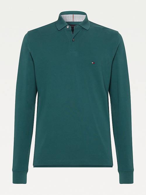 Tommy Hilfiger 1985 TH Flex Regular Fit Long Sleeve Poloshirt Heren Groen | TH107ACP