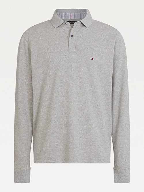 Tommy Hilfiger 1985 TH Flex Regular Fit Long Sleeve Poloshirt Heren Grijs | TH532QLG