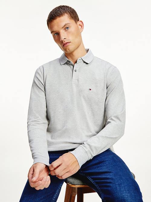 Tommy Hilfiger 1985 TH Flex Regular Fit Long Sleeve Poloshirt Heren Grijs | TH532QLG