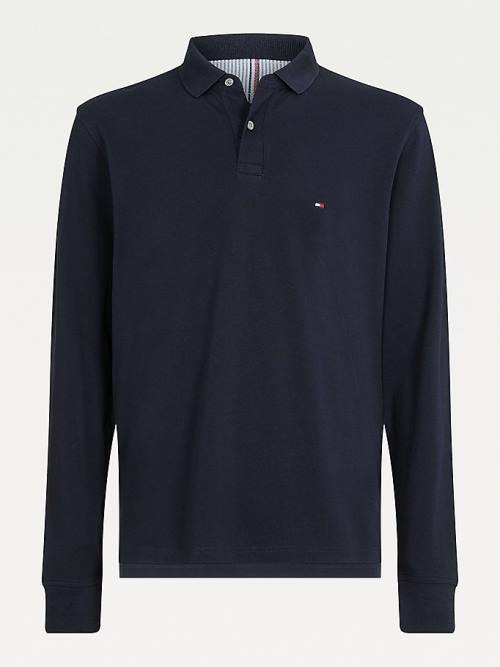 Tommy Hilfiger 1985 TH Flex Regular Fit Long Sleeve Poloshirt Heren Blauw | TH628TLX