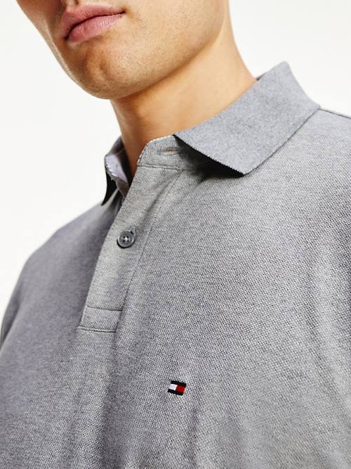 Tommy Hilfiger 1985 TH Flex Regular Fit Long Sleeve Poloshirt Heren Grijs | TH958UVS