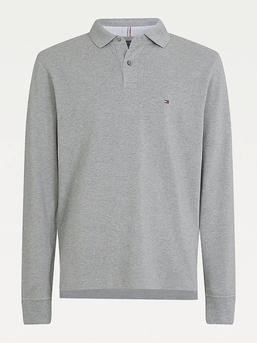 Tommy Hilfiger 1985 TH Flex Regular Fit Long Sleeve Poloshirt Heren Grijs | TH958UVS