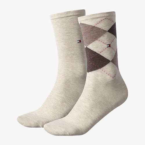 Tommy Hilfiger 2-Pack Diamond Check Sokken Dames Beige | TH843EHL