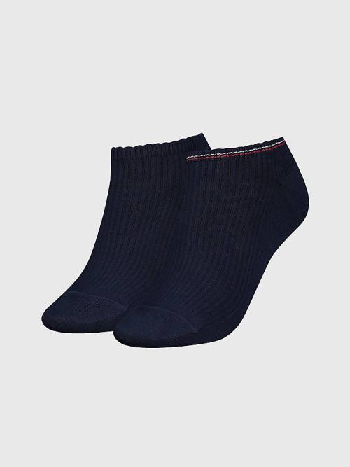 Tommy Hilfiger 2-Pack Ribbed Trainer Sokken Dames Blauw | TH628BYK