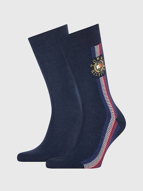 Tommy Hilfiger 2-Pack Signature Detail Sokken Heren Blauw | TH687DJS