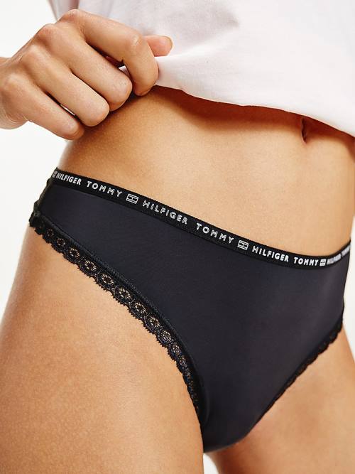 Tommy Hilfiger 3-Pack Floral Kanten Trim Thongs Ondergoed Dames Zwart | TH103OHL