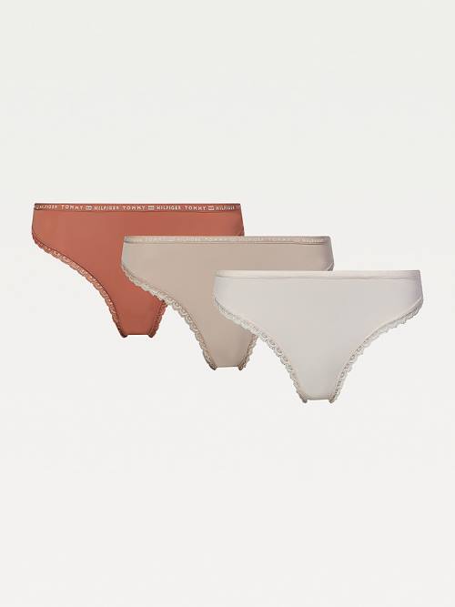 Tommy Hilfiger 3-Pack Floral Kanten Trim Thongs Ondergoed Dames Goud | TH406VAC