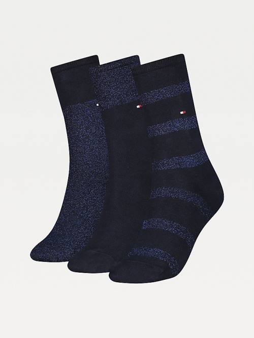 Tommy Hilfiger 3-Pack Sparkle Gift Box Sokken Dames Blauw | TH187ESH