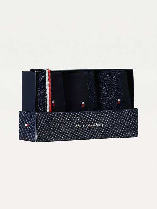 Tommy Hilfiger 3-Pack Sparkle Gift Box Sokken Dames Blauw | TH187ESH