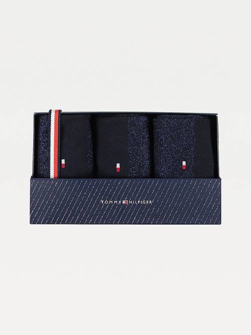 Tommy Hilfiger 3-Pack Sparkle Gift Box Sokken Dames Blauw | TH187ESH