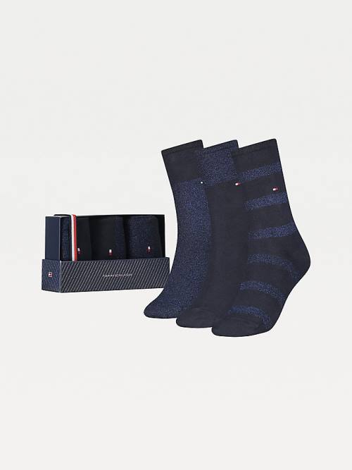 Tommy Hilfiger 3-Pack Sparkle Gift Box Sokken Dames Blauw | TH187ESH