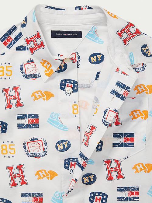 Tommy Hilfiger Adaptive Basketball Print Kort Sleeve Overhemd Jongens Wit | TH063QIB