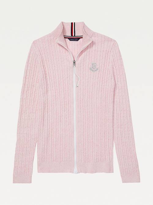 Tommy Hilfiger Adaptive Cable Knit Zip Jumper Truien Dames Roze | TH956NGE