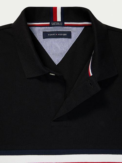 Tommy Hilfiger Adaptive Colour-Blocked Detail Custom Fit Poloshirt Heren Zwart | TH932VXQ