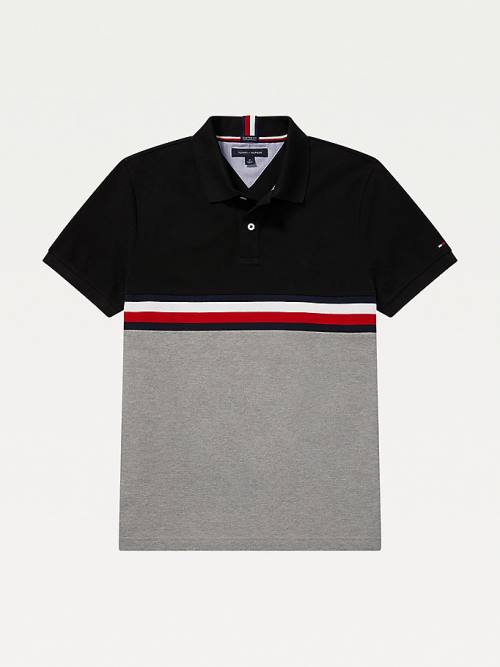 Tommy Hilfiger Adaptive Colour-Blocked Detail Custom Fit Poloshirt Heren Zwart | TH932VXQ