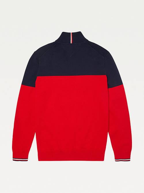 Tommy Hilfiger Adaptive Colour-Blocked Half-Zip Sweatshirt Truien Heren Rood | TH743OLK