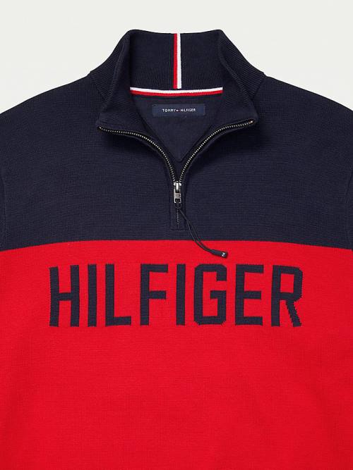 Tommy Hilfiger Adaptive Colour-Blocked Half-Zip Sweatshirt Truien Heren Rood | TH743OLK