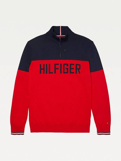 Tommy Hilfiger Adaptive Colour-Blocked Half-Zip Sweatshirt Truien Heren Rood | TH743OLK