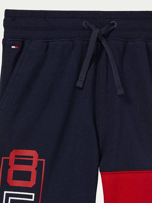 Tommy Hilfiger Adaptive Colour-Blocked Knit Shorts Broek Jongens Blauw | TH974KHW