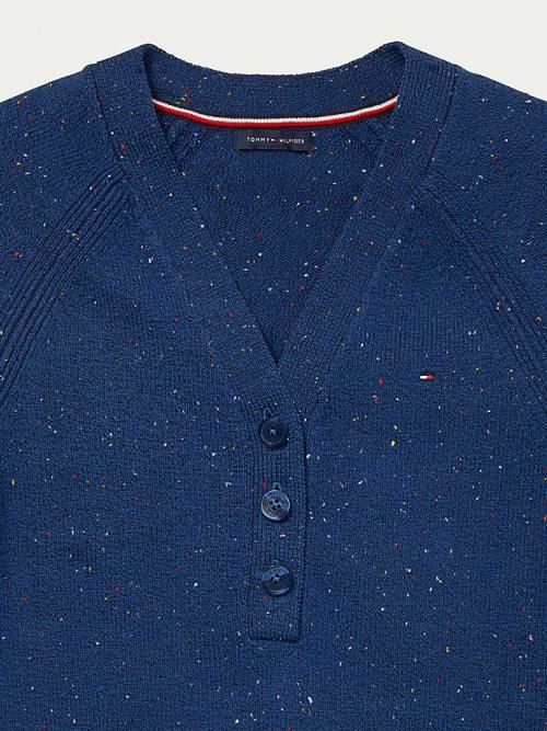 Tommy Hilfiger Adaptive Donegal Henley Jumper Truien Dames Blauw | TH356SFY