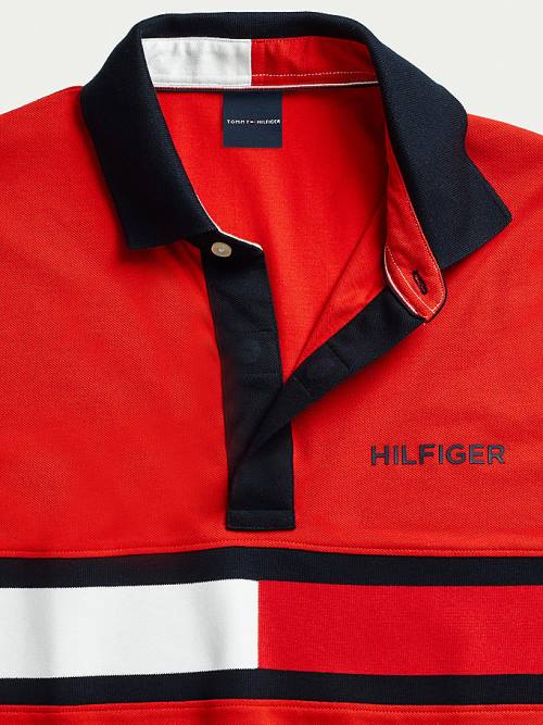 Tommy Hilfiger Adaptive Katoenen Flag Custom Fit Poloshirt Heren Rood | TH693ISZ