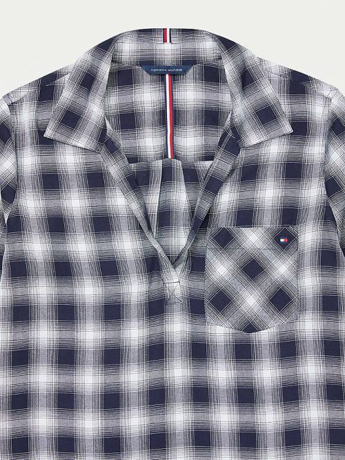 Tommy Hilfiger Adaptive Plaid Popover Overhemd Dames Blauw | TH062DFU