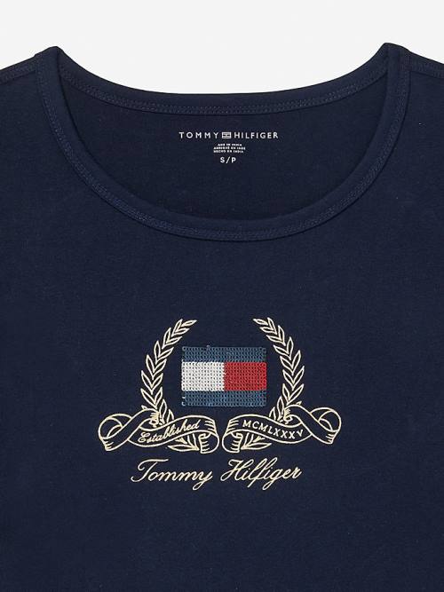 Tommy Hilfiger Adaptive Pure Katoenen Logo T-shirts Dames Blauw | TH931TYV