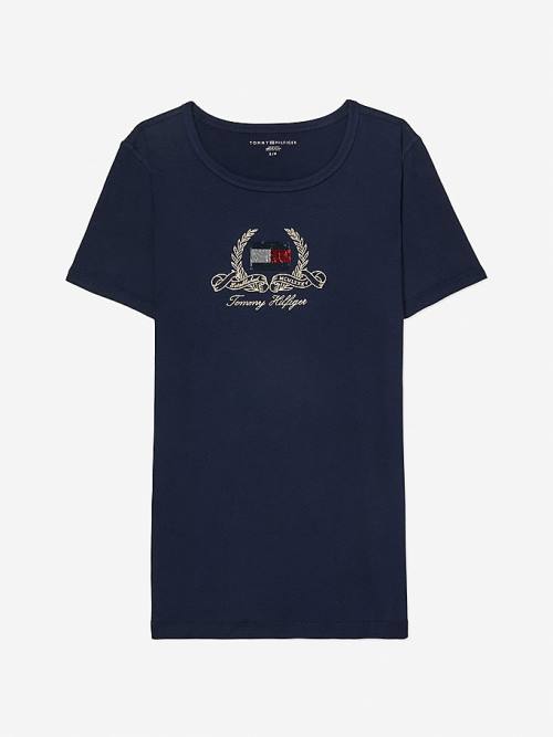 Tommy Hilfiger Adaptive Pure Katoenen Logo T-shirts Dames Blauw | TH931TYV