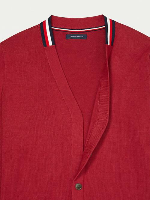 Tommy Hilfiger Adaptive Signature Collar Cardigan Truien Heren Rood | TH347ERA