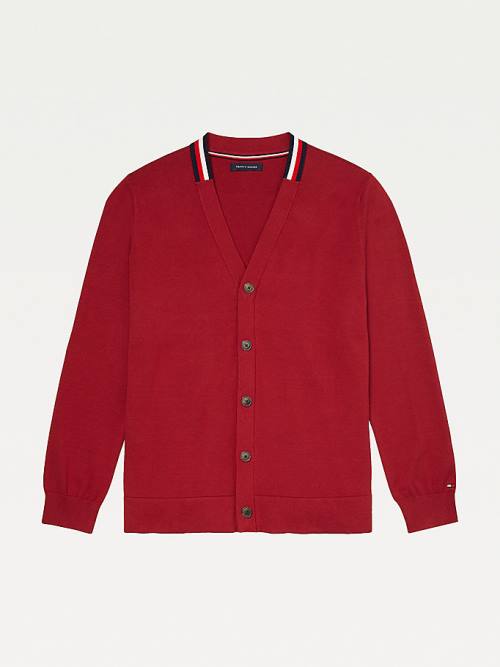 Tommy Hilfiger Adaptive Signature Collar Cardigan Truien Heren Rood | TH347ERA