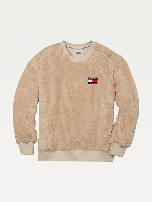 Tommy Hilfiger Adaptive Tommy Badge Fleece Sweatshirts Heren Beige | TH795ACU