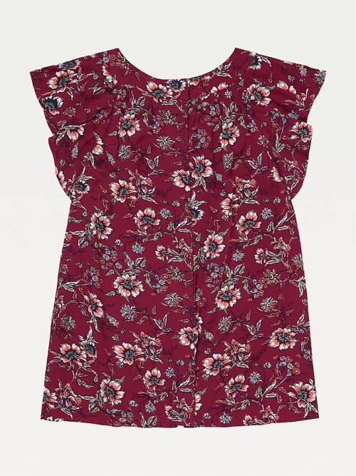 Tommy Hilfiger Adaptive Viscose Floral Print Top T-shirts Dames Rood | TH389CJT