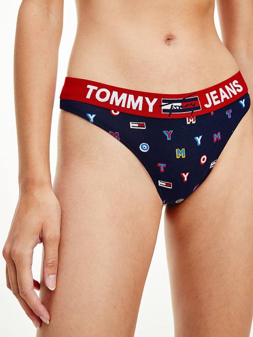 Tommy Hilfiger All-Over Logo Print String Ondergoed Dames Blauw | TH731RWI