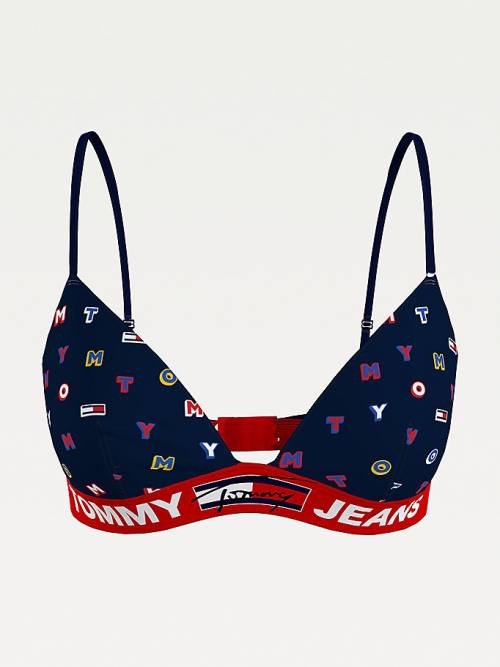 Tommy Hilfiger All-Over Logo Print Triangle Bra Ondergoed Dames Blauw | TH607CVL