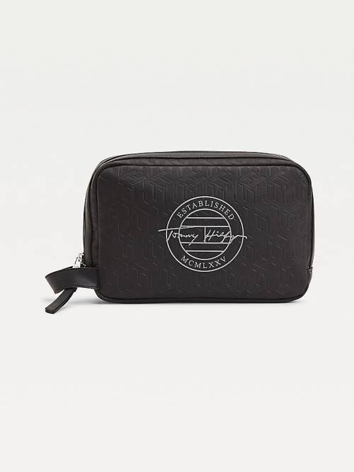 Tommy Hilfiger All-Over Monogram Washbag Tassen Heren Zwart | TH850MFA