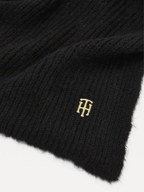 Tommy Hilfiger Alpaca Wool Blend Monogram Sjaals Dames Zwart | TH931EBV