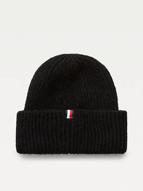 Tommy Hilfiger Alpaca Wool Blend Rib-Knit Beanie Hoeden Dames Zwart | TH984UWL