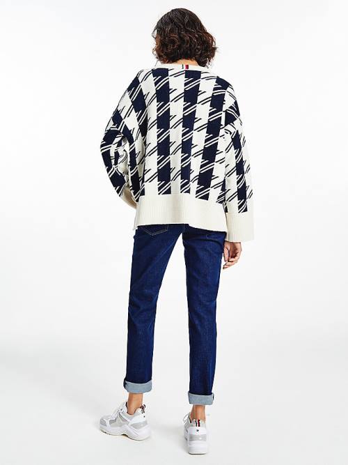 Tommy Hilfiger Alpaca Wool Houndstooth Relaxed Fit Jumper Truien Dames Blauw | TH439JGA