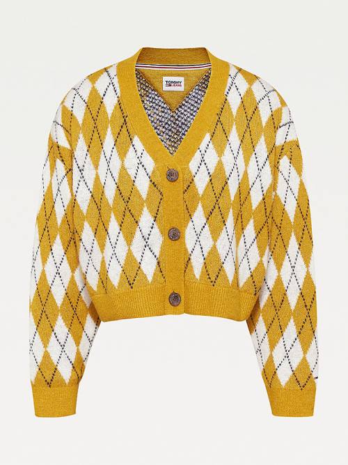 Tommy Hilfiger Argyle Cropped Cardigan Truien Dames Geel | TH081HCG