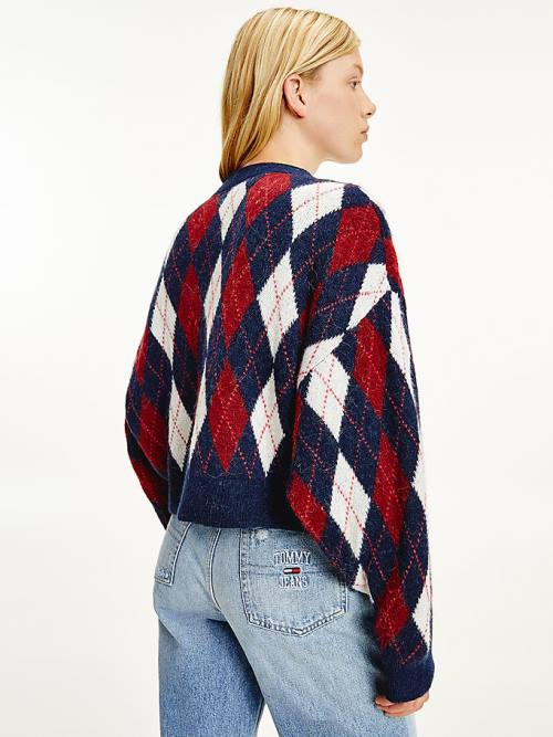 Tommy Hilfiger Argyle Cropped Cardigan Truien Dames Blauw | TH241JQS