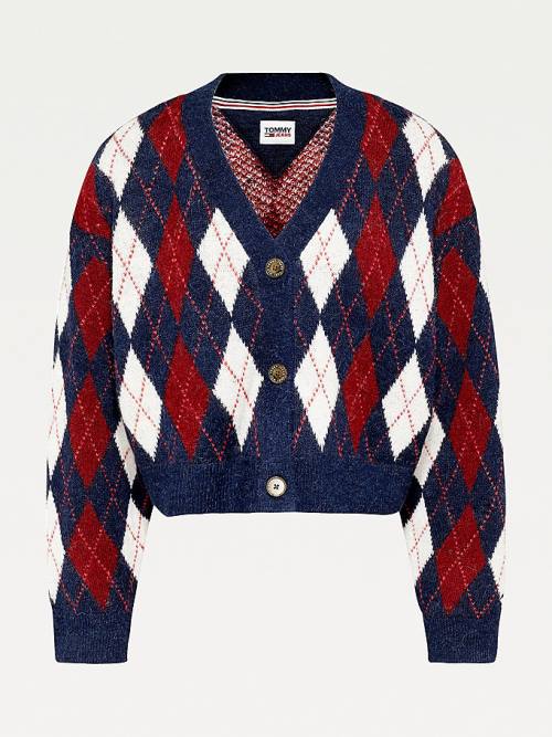 Tommy Hilfiger Argyle Cropped Cardigan Truien Dames Blauw | TH241JQS