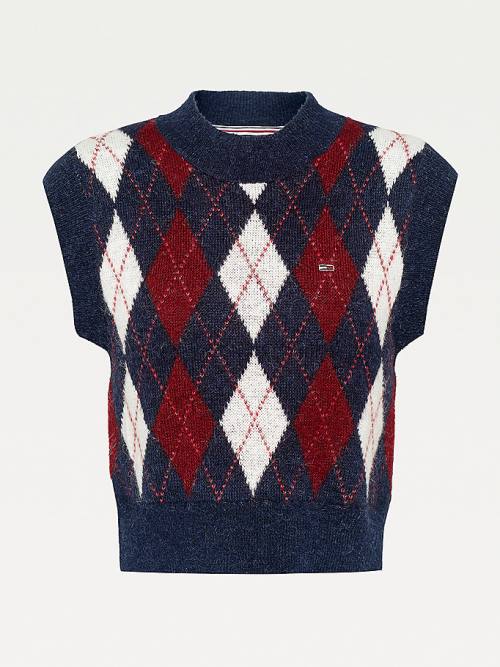 Tommy Hilfiger Argyle Cropped Wool Blend Vest Truien Dames Blauw | TH740DSY