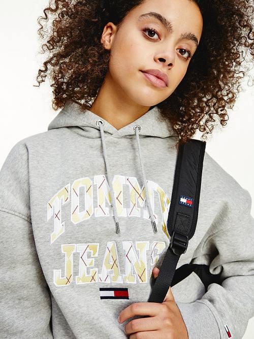 Tommy Hilfiger Argyle Oversized Fit Logo Hoodie Dames Grijs | TH692PTN