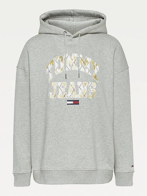 Tommy Hilfiger Argyle Oversized Fit Logo Hoodie Dames Grijs | TH692PTN