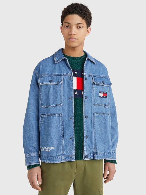 Tommy Hilfiger Back Logo Denim Shacket Overhemd Heren Denim | TH127AJL