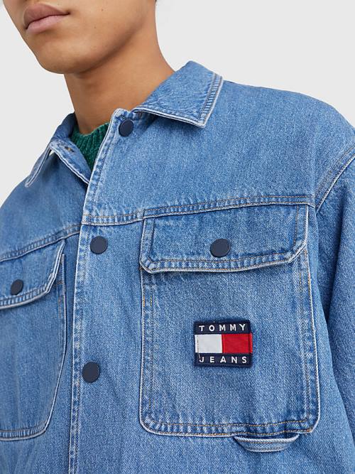 Tommy Hilfiger Back Logo Denim Shacket Overhemd Heren Denim | TH127AJL