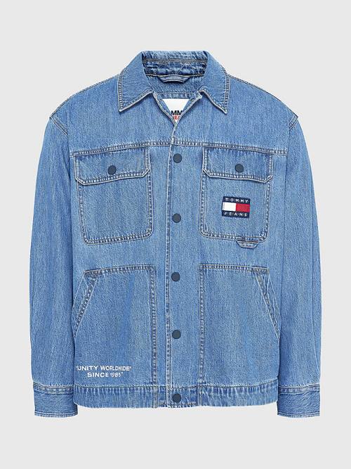 Tommy Hilfiger Back Logo Denim Shacket Overhemd Heren Denim | TH127AJL